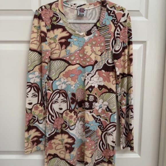 Vintage Boho Printed Mini Dress Long Sleeve Size M - Picture 1 of 6